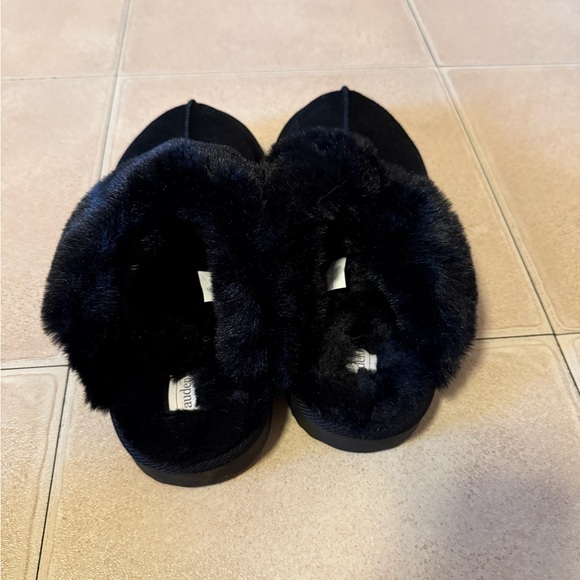 Women's Faux Fur & Faux Suede Black Clog/Slip On Slippers - 9 - Picture 4 of 5